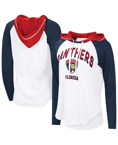 G-iii 4her By Carl Banks Women's White Florida Panthers Vip Raglan Long Sleeve Hoodie T-shirt In White,navy