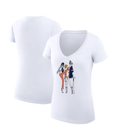 G-iii 4her By Carl Banks Women's White Houston Astros Baseball V-neck Fitted T-shirt