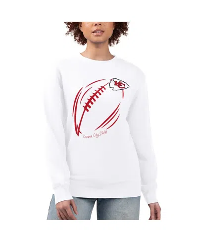 G-iii 4her By Carl Banks Women's White Kansas City Chiefs Football Logo Graphic Fleece Tri-blend Pullover Sweatshirt