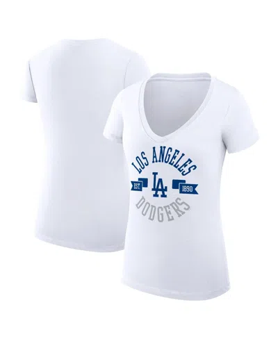 G-iii 4her By Carl Banks Women's White Los Angeles Dodgers Super-slim Fit Lightweight City Graphic V-neck T-shirt