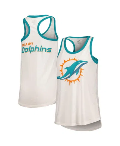 G-iii 4her By Carl Banks Women's White Miami Dolphins Tater Racerback Tank Top In White,aqua