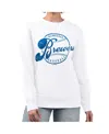 G-iii 4her By Carl Banks Women's White Milwaukee Brewers Distressed Baseball Team Fleece Pullover Sweatshirt In White