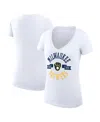 G-iii 4her By Carl Banks Women's White Milwaukee Brewers Super-slim Fit Lightweight City Graphic V-neck T-shirt In White