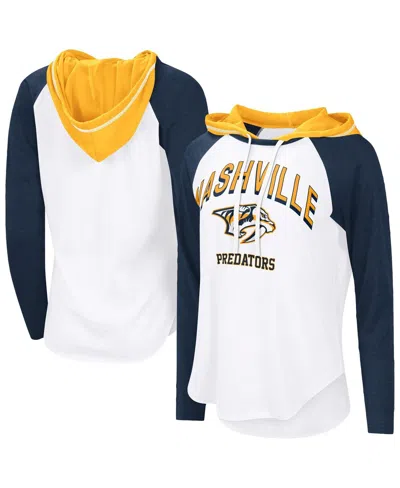 G-iii 4her By Carl Banks Women's White Nashville Predators Vip Raglan Long Sleeve Hoodie T-shirt