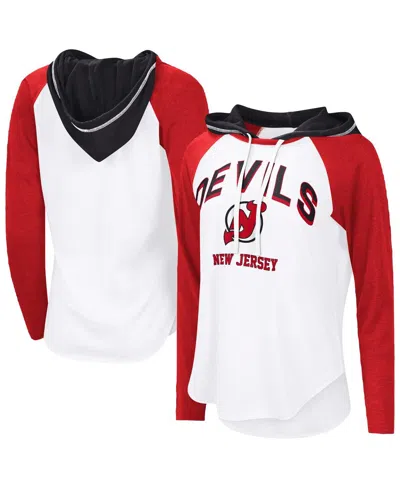 G-iii 4her By Carl Banks Women's White New Jersey Devils Vip Raglan Long Sleeve Hoodie T-shirt