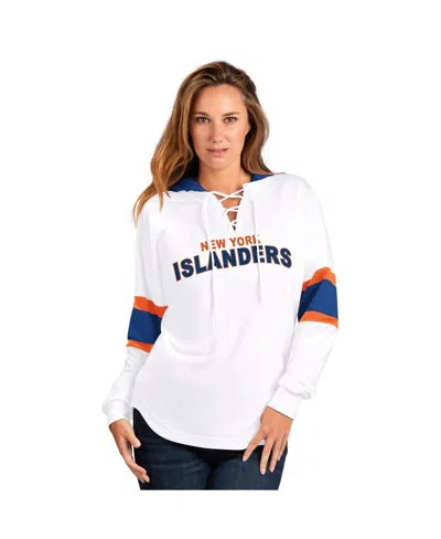 G-iii 4her By Carl Banks Women's White Washington Capitals Goal Zone Long Sleeve Lace-up Hoodie T-shirt