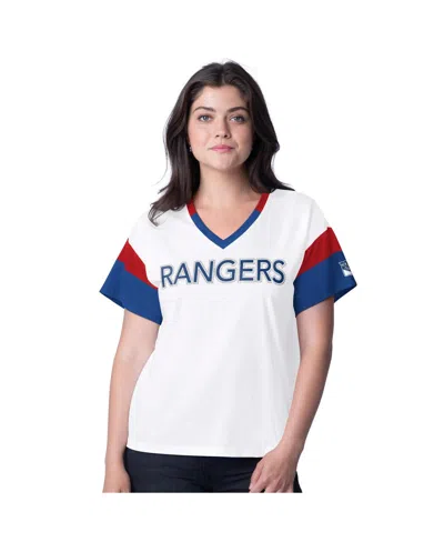 G-iii 4her By Carl Banks Women's White New York Rangers Rink Oversized Rhinestone V-neck T-shirt In Multi