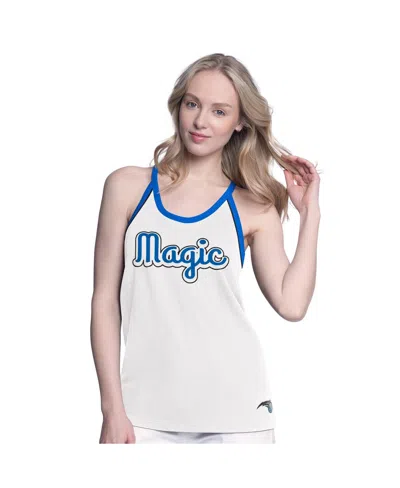 G-iii 4her By Carl Banks Women's White Orlando Magic Curveball Racerback Scoop Neck Slub Tank Top