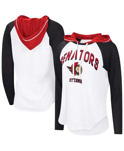 G-iii 4her By Carl Banks Women's White Ottawa Senators Vip Raglan Long Sleeve Hoodie T-shirt