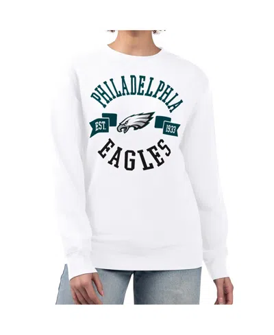 G-iii 4her By Carl Banks Women's White Philadelphia Eagles Large Team Graphic Fleece Pullover Sweatshirt