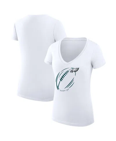 G-iii 4her By Carl Banks Women's White Philadelphia Eagles Super-slim Fit Lightweight Subtle Football V-neck T-shirt