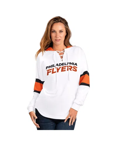 G-iii 4her By Carl Banks Women's White Philadelphia Flyers Goal Zone Long Sleeve Lace-up Hoodie T-shirt In Multi