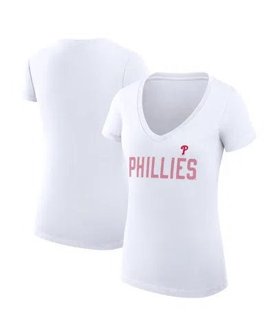 G-iii 4her By Carl Banks Women's White Philadelphia Phillies Super-slim Fit Lightweight Dot Print V-neck T-shirt