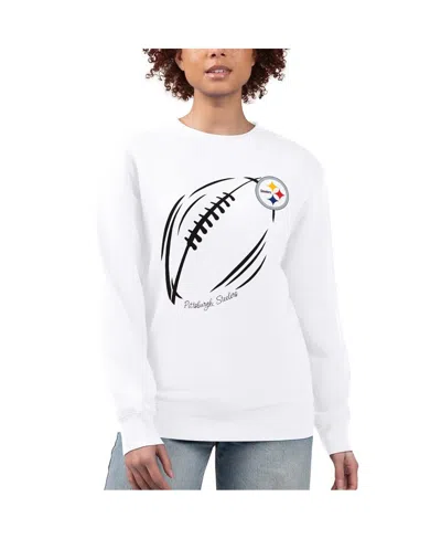 G-iii 4her By Carl Banks Women's White Pittsburgh Steelers Football Logo Graphic Fleece Tri-blend Pullover Sweatshirt