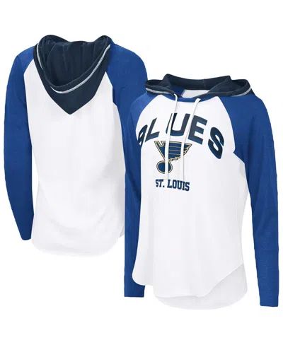 G-iii 4her By Carl Banks Women's White St. Louis Blues Vip Raglan Long Sleeve Hoodie T-shirt