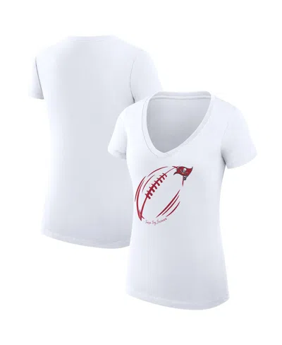 G-iii 4her By Carl Banks Women's White Tampa Bay Buccaneers Super-slim Fit Lightweight Subtle Football V-neck T-shirt In Animal Print