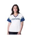 G-iii 4her By Carl Banks Women's White Tampa Bay Lightning Rink Oversized Rhinestone V-neck T-shirt In White