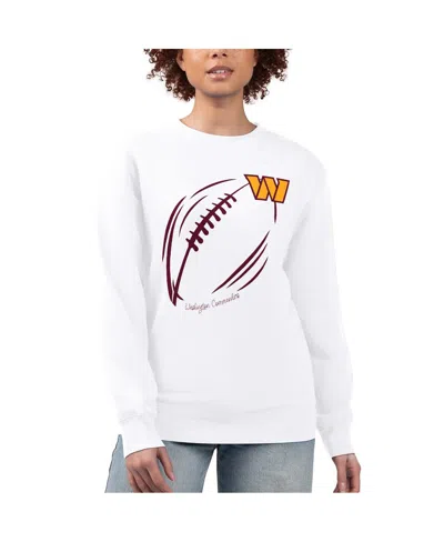 G-iii 4her By Carl Banks Women's White Washington Commanders Football Logo Graphic Fleece Tri-blend Pullover Sweatshirt In Animal Print