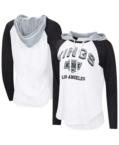 G-iii 4her By Carl Banks Women's White/black Los Angeles Kings Vip Raglan Long Sleeve Hoodie T-shirt In White,black