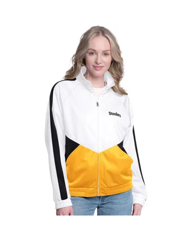 G-iii 4her By Carl Banks Women's White/black Pittsburgh Steelers Rally Rhinestone Full-zip Track Jacket In Multi