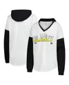 G-iii 4her By Carl Banks Women's White/black Ryan Blaney Bench Player Oversized Long Sleeve Hoodie V-neck T-shirt In White,black