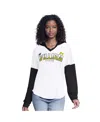 G-iii 4her By Carl Banks Women's White/black William Byron Bench Player Oversized Long Sleeve Hoodie V-neck T-shirt In White