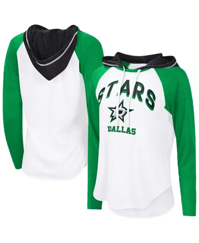 G-iii 4her By Carl Banks Women's White/green Dallas Stars Vip Raglan Long Sleeve Hoodie T-shirt In White,green