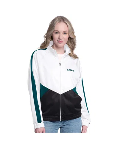 G-iii 4her By Carl Banks Women's White/midnight Green Philadelphia Eagles Rally Rhinestone Full-zip Track Jacket In White,midnight Green