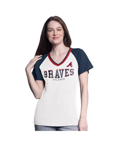 G-iii 4her By Carl Banks Women's White/navy Atlanta Braves Ball Park Raglan V-neck T-shirt