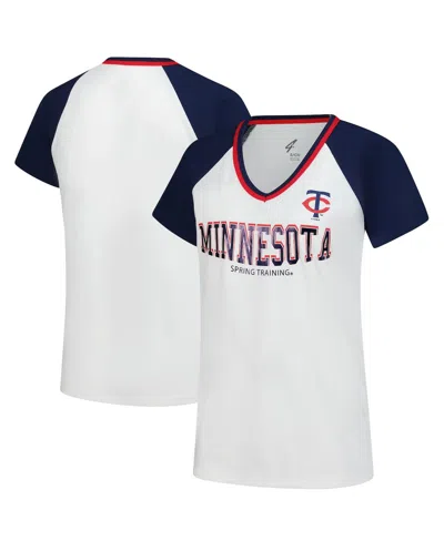G-iii 4her By Carl Banks Women's White/navy Minnesota Twins Ball Park Raglan V-neck T-shirt