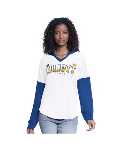 G-iii 4her By Carl Banks Women's White/royal Chase Elliott Bench Player Oversized Long Sleeve Hoodie V-neck T-shirt In White,royal