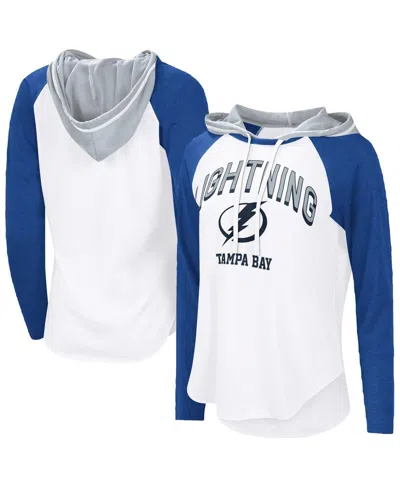 G-iii 4her By Carl Banks Women's White/royal Tampa Bay Lightning Vip Raglan Long Sleeve Hoodie T-shirt In Multi