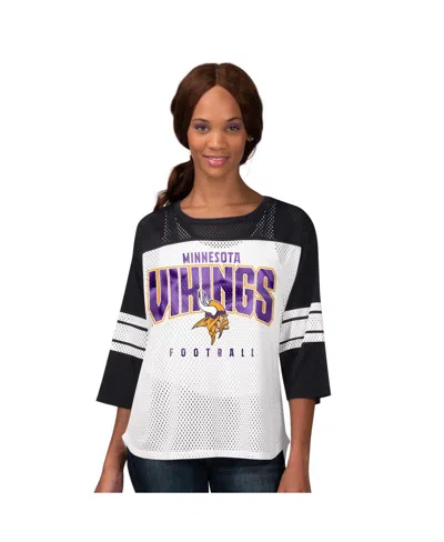 G-III 4HER BY CARL BANKS WOMEN'SÂ BLACK MINNESOTA VIKINGS FIRST TEAM 3/4-SLEEVE MESH T-SHIRT