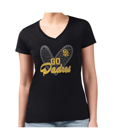 G-iii 4her By Carl Banks Women'sâ Black San Diego Padres Leopard Heart Fitted V-neck T-shirt In Blue