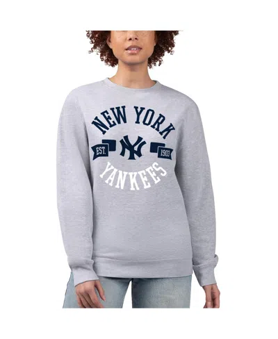 G-iii 4her By Carl Banks Women'sâ Heather Gray New York Yankees Team Logo Fleece Pullover Sweatshirt