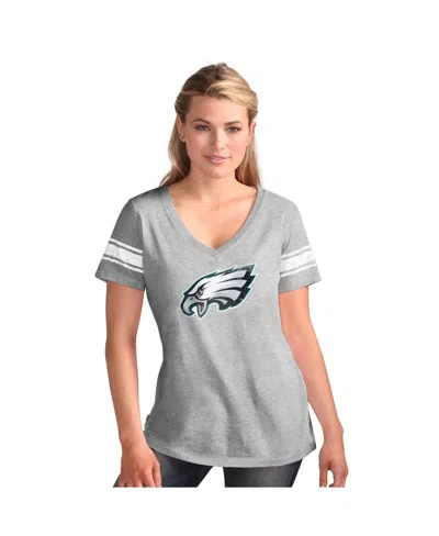 G-iii 4her By Carl Banks Women's Heather Gray Philadelphia Eagles First Pick Distressed V-neck T-shirt