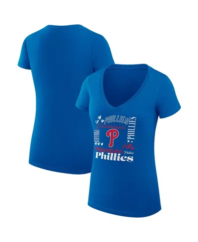 G-iii 4her By Carl Banks Women'sâ Royal Philadelphia Phillies Collage Team Graphic V-neck Fitted T-shirt In Blue