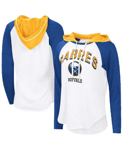 G-iii 4her By Carl Banks Women'sâ White Buffalo Sabres Vip Raglan Long Sleeve Hoodie T-shirt