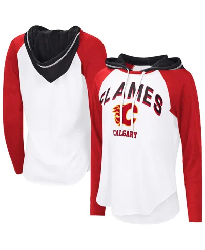 G-iii 4her By Carl Banks Women'sâ White Calgary Flames Vip Raglan Long Sleeve Hoodie T-shirt In Multi