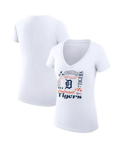 G-iii 4her By Carl Banks Women'sâ White Detroit Tigers Collage Team Graphic V-neck Fitted T-shirt