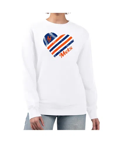 G-iii 4her By Carl Banks Women'sâ White New York Mets Heart Logo Fleece Pullover Sweatshirt