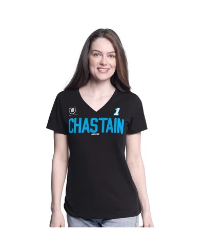 G-iii 4her By Carl Banks Women's Black Ross Chastain Batter Up V-neck T-shirt