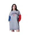 G-iii 4her By Carl Banks Women's Heather Gray Chicago Cubs Free Ball Long Sleeve Sneaker Dress