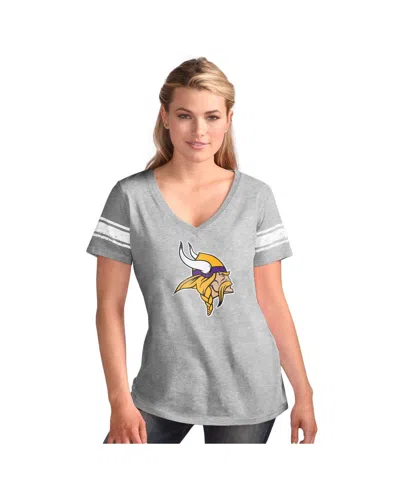 G-iii 4her By Carl Banks Women's Heather Gray Minnesota Vikings First Pick Distressed V-neck T-shirt