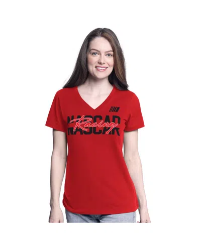 G-iii 4her By Carl Banks Women's Red Nascar Batter Up V-neck T-shirt