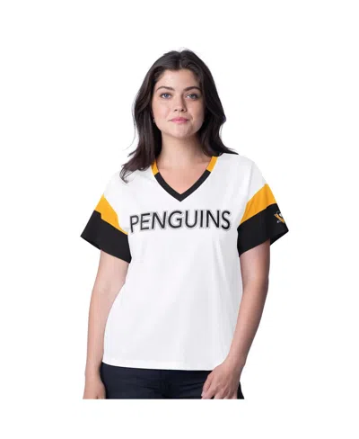 G-iii 4her By Carl Banks Women's White Pittsburgh Penguins Rink Oversized Rhinestone V-neck T-shirt