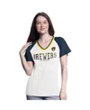 G-iii 4her By Carl Banks Women's White/navy Milwaukee Brewers Ball Park Raglan V-neck T-shirt In Neutral