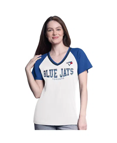 G-iii 4her By Carl Banks Women's White/royal Toronto Blue Jays Ball Park Raglan V-neck T-shirt