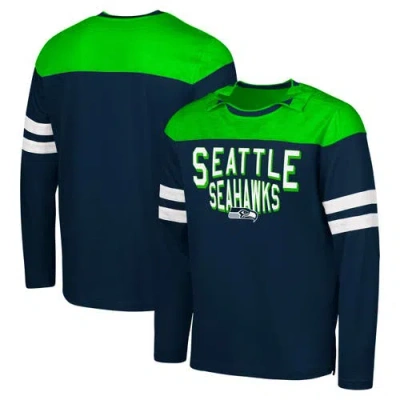 G-iii Sports By Carl Banks College Navy/neon Green Seattle Seahawks Adaptive Hail Mary Long Sleeve T In Blue