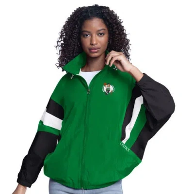 G-iii Sports By Carl Banks Kelly Green/black Boston Celtics Game News Oversized Full-zip Hoodie Jac